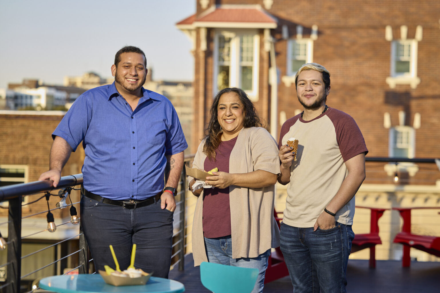 people standing on balcony