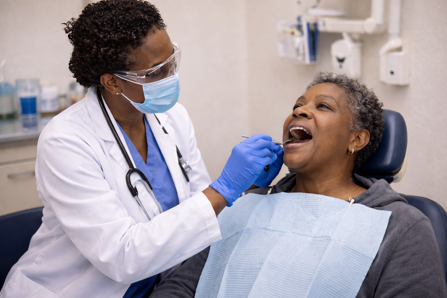 Oral Health Care - Dentist working on ladies teeth